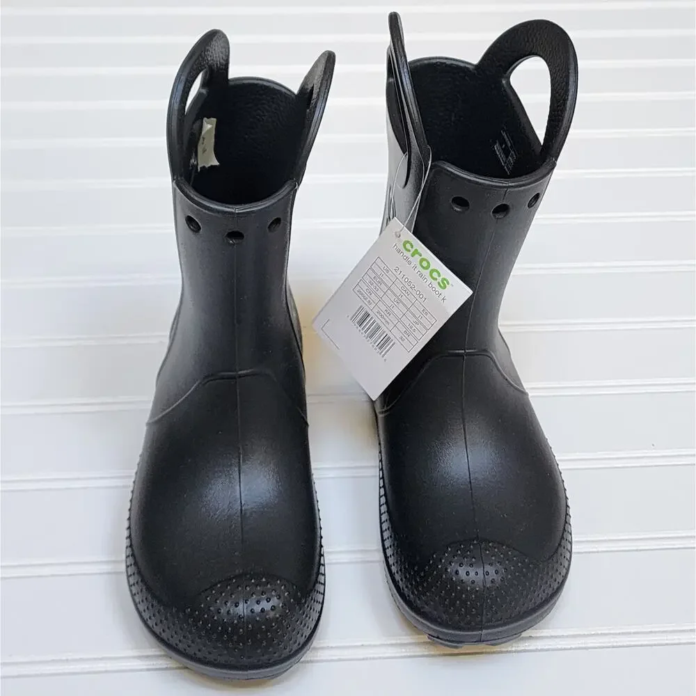 NWT Crocs Kids Black Handle It Rain Boots Size 1 Kids